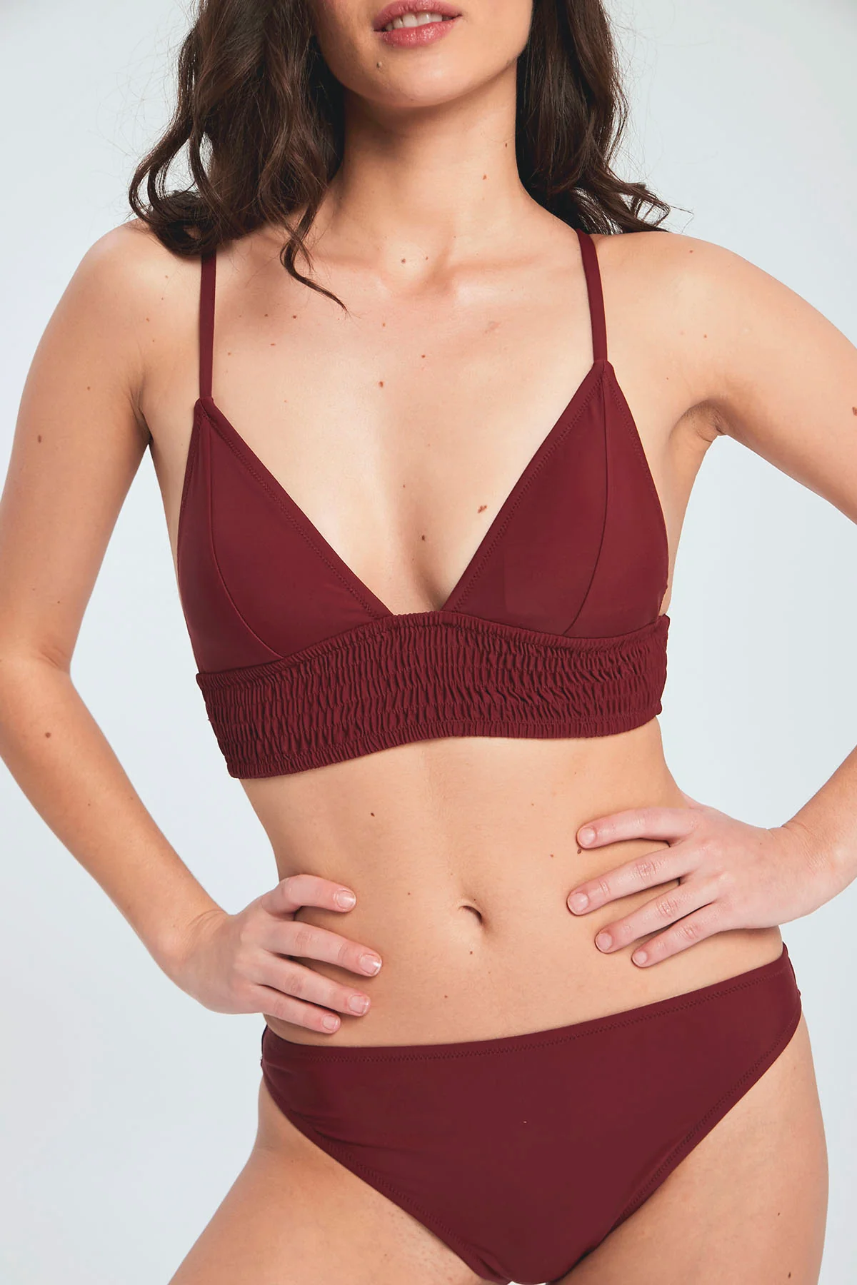 Smocking Padded Bikini Set - Maroon - Image 2