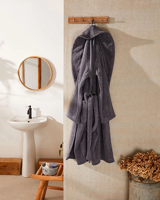 Spa Cotton Bathrobe - Dark Grey - Image 2