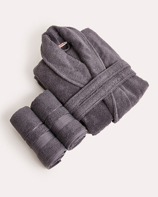 Spa Cotton Bathrobe Set 3 pcs - Dark Grey - Image 2