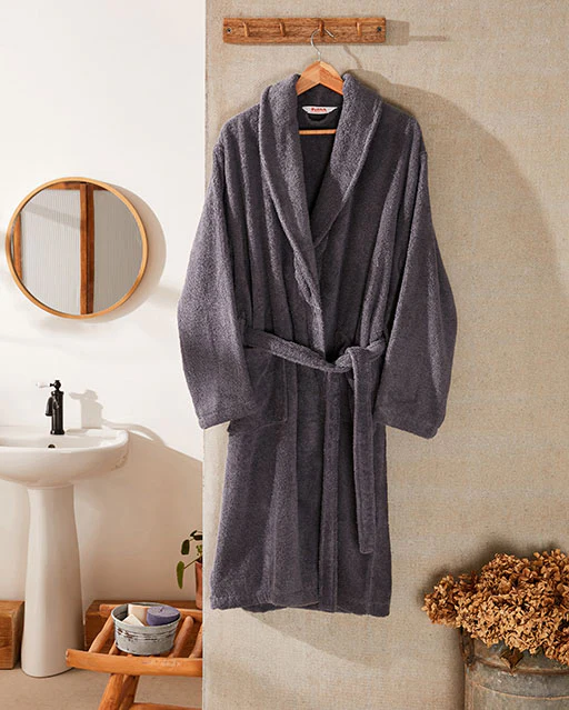 Spa Cotton Bathrobe Set 3 pcs - Dark Grey - Image 3