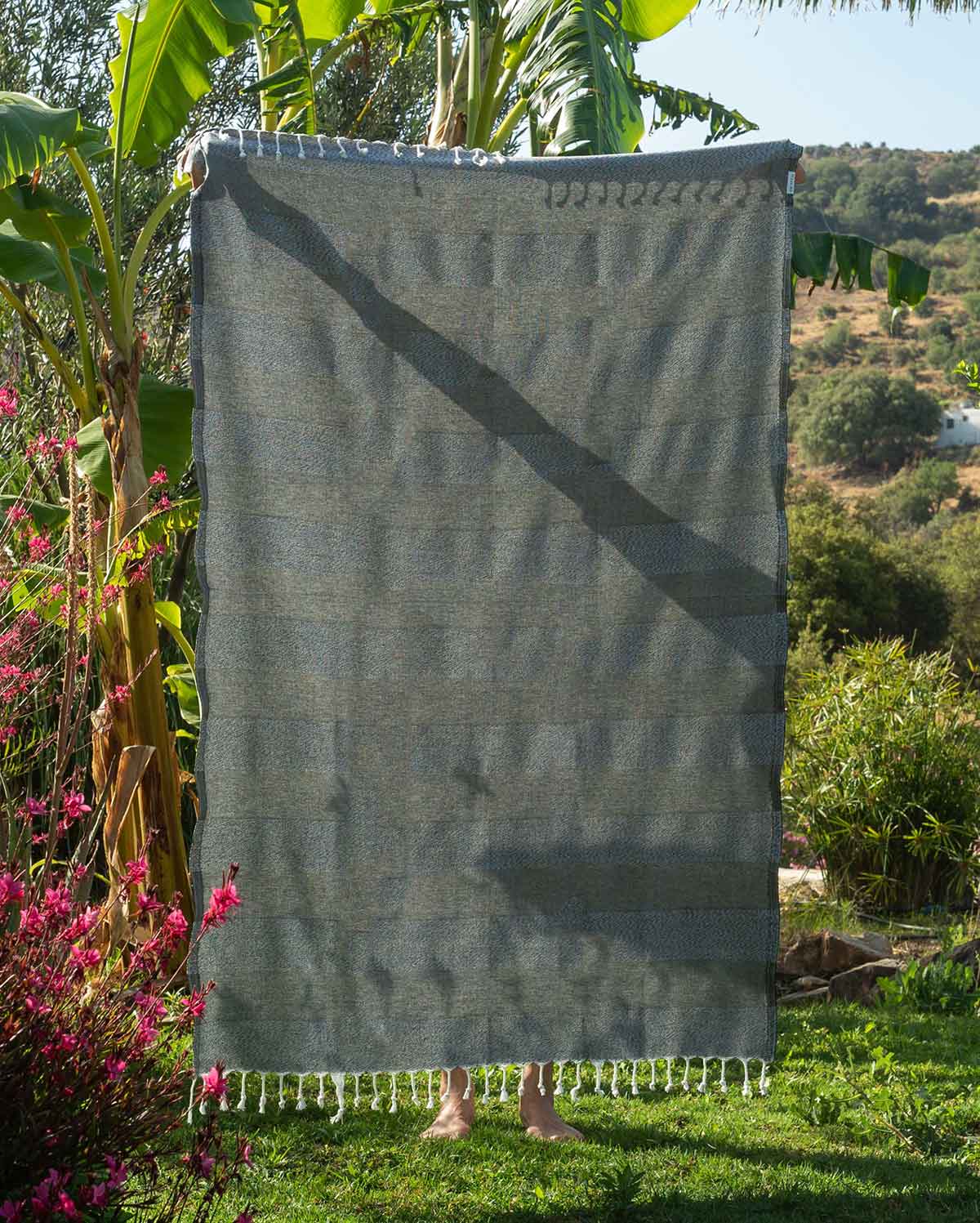 Stripes Handwoven Beach Towel - Grey - Image 7