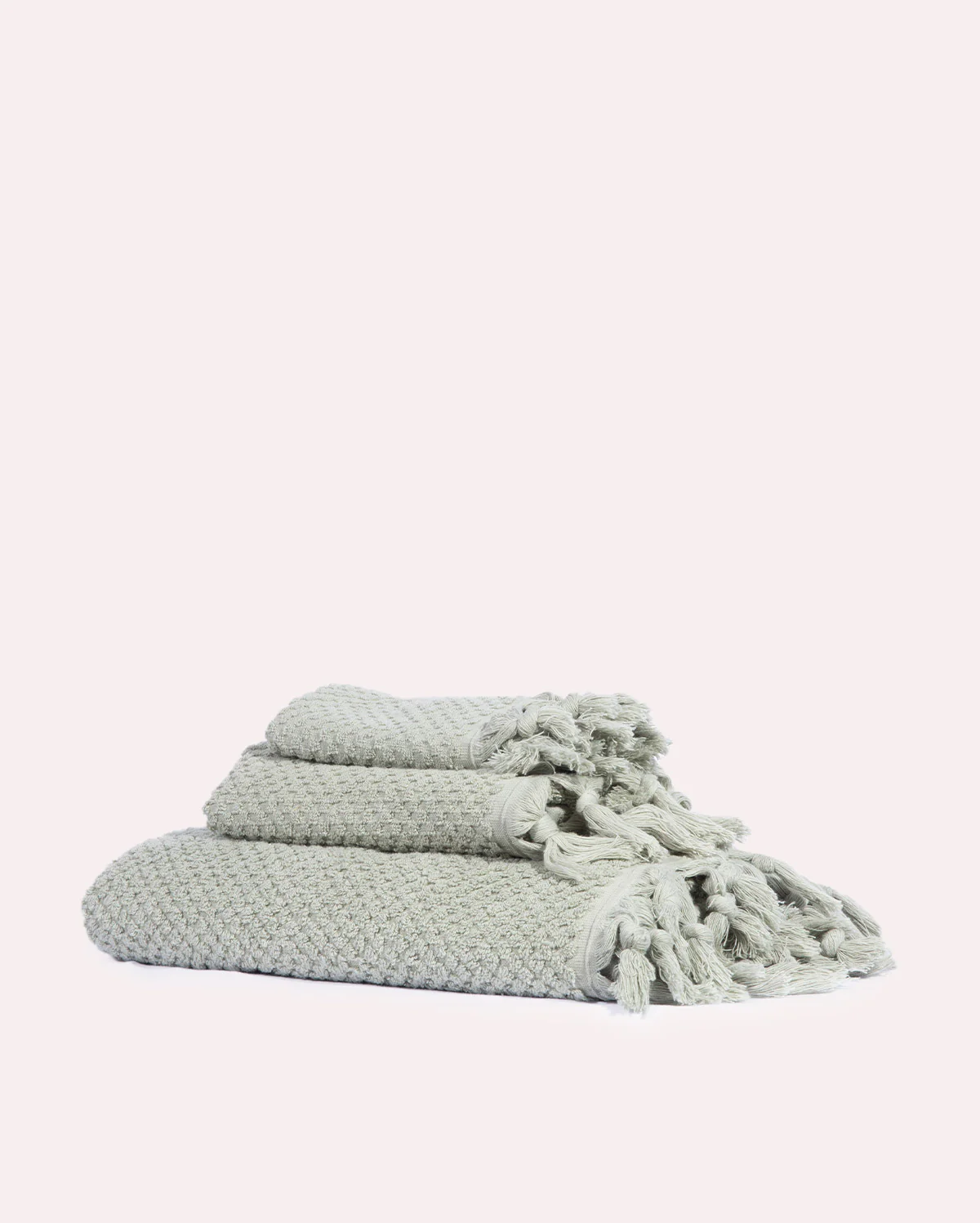 Cotton Tassel Towel Set - Green (3 Towels) - Image 3