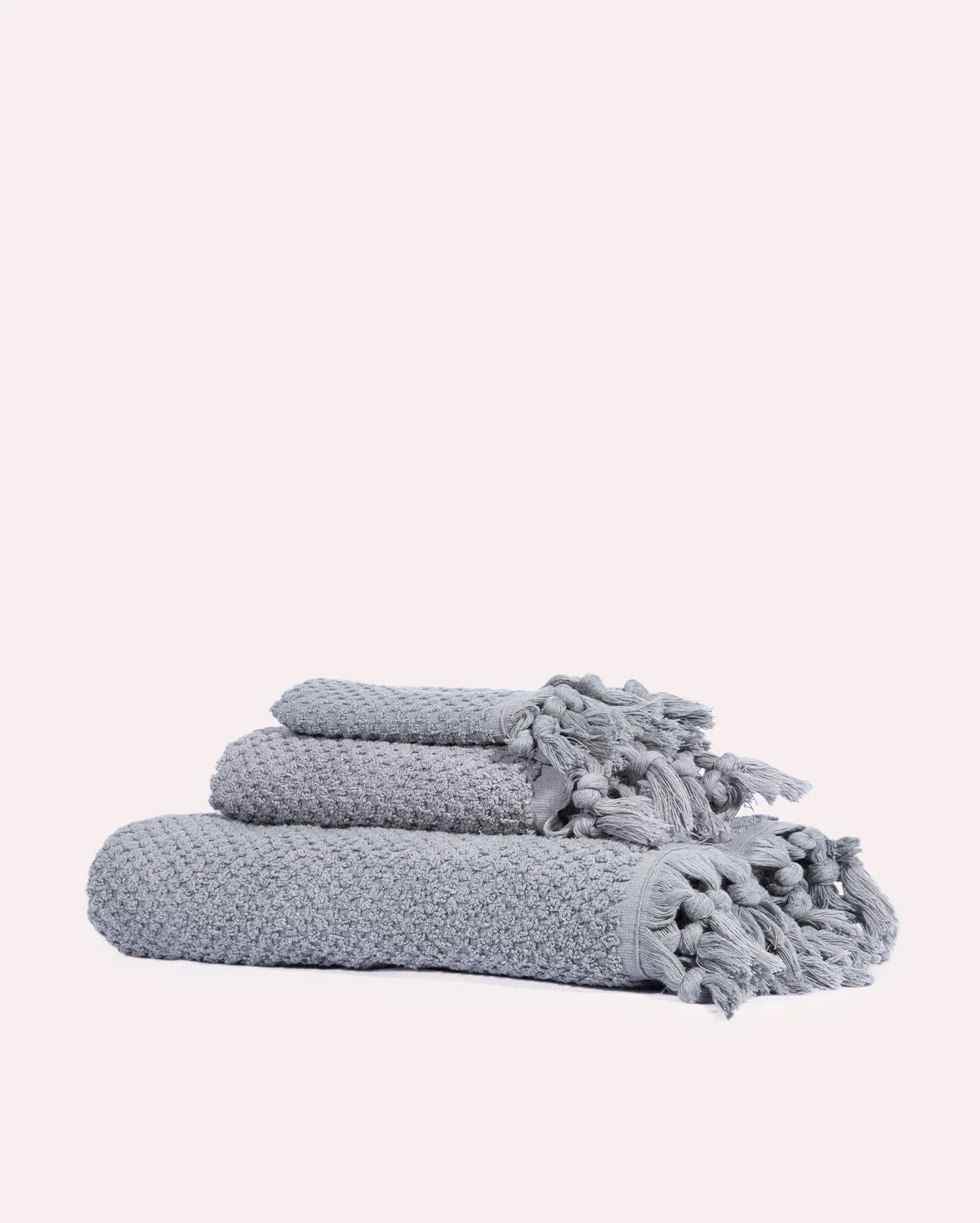 Cotton Tassel Towel Set - Grey (3 Towels) - Image 5
