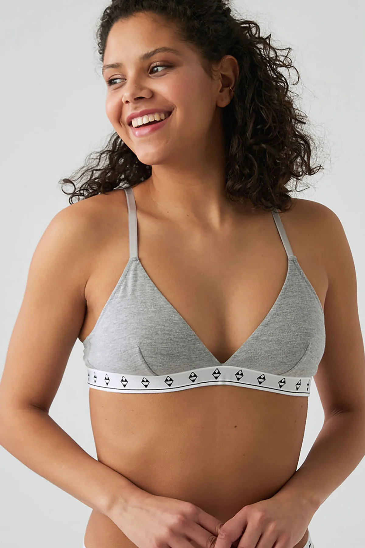 V Neck Cotton Bra - Grey - Image 4