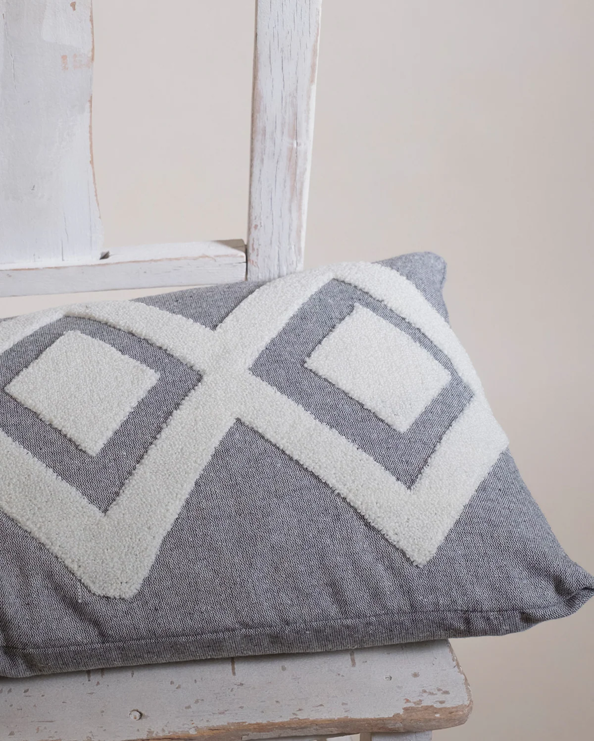 Zigzag Embroidery Cushion Cover - Crayola & Dark Grey - Image 3